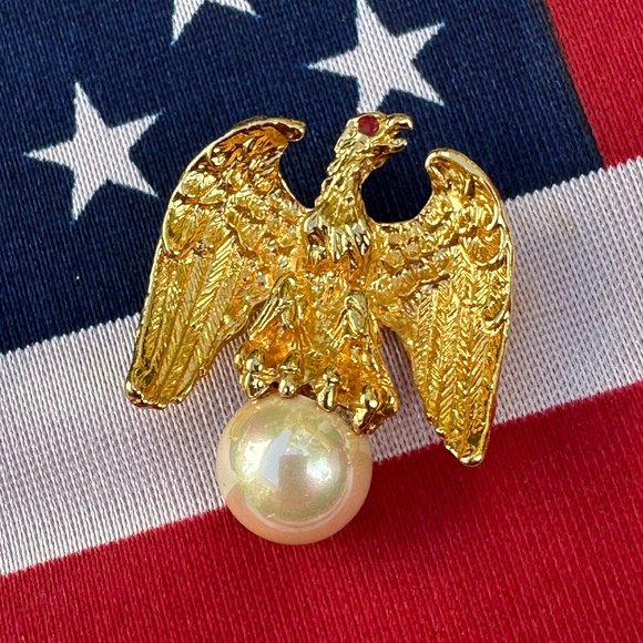 Ann Hand Jewelry - Iconic ANN HAND Liberty Eagle Pin Brooch Sterling Clad in 18k Gold Ruby Eye ECU